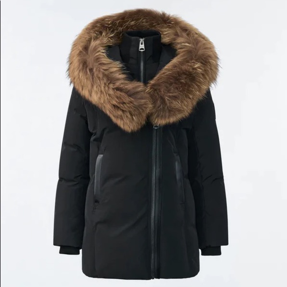 Mackage Black Puffer Jacket with Brown Fur Trim